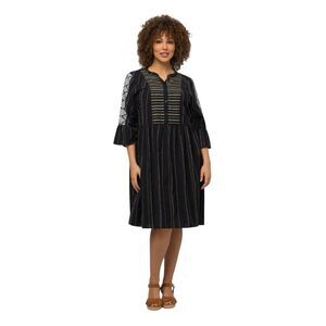 Ulla Popken Graphic Jacquard Stripe Cotton Dress size 12/14 boho embroidered
